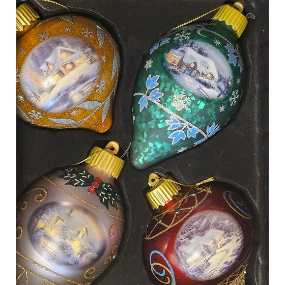 THOMAS KINKADE Bradford Exchange Lighted Ornaments Set of 4 NIB - Picture 4 of 4